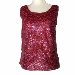 Vintage 50’s Pink Sequin Beaded Top - Size Medium